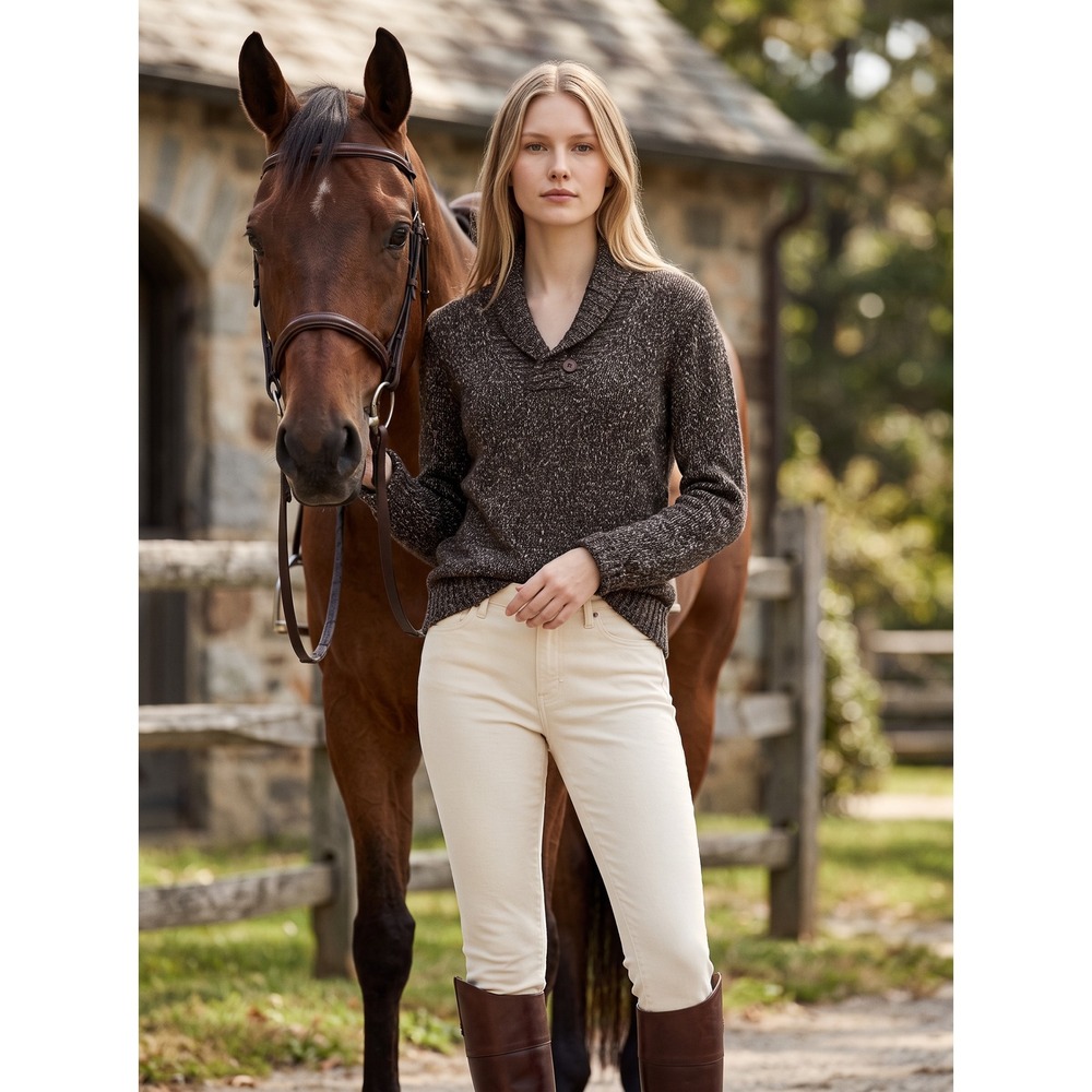 L.L.Bean Shawl Collar Sweater | Pullover | Small | Brown Marled | Wool Blend